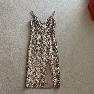 Dress the Population Gold Sequin Midi Dress